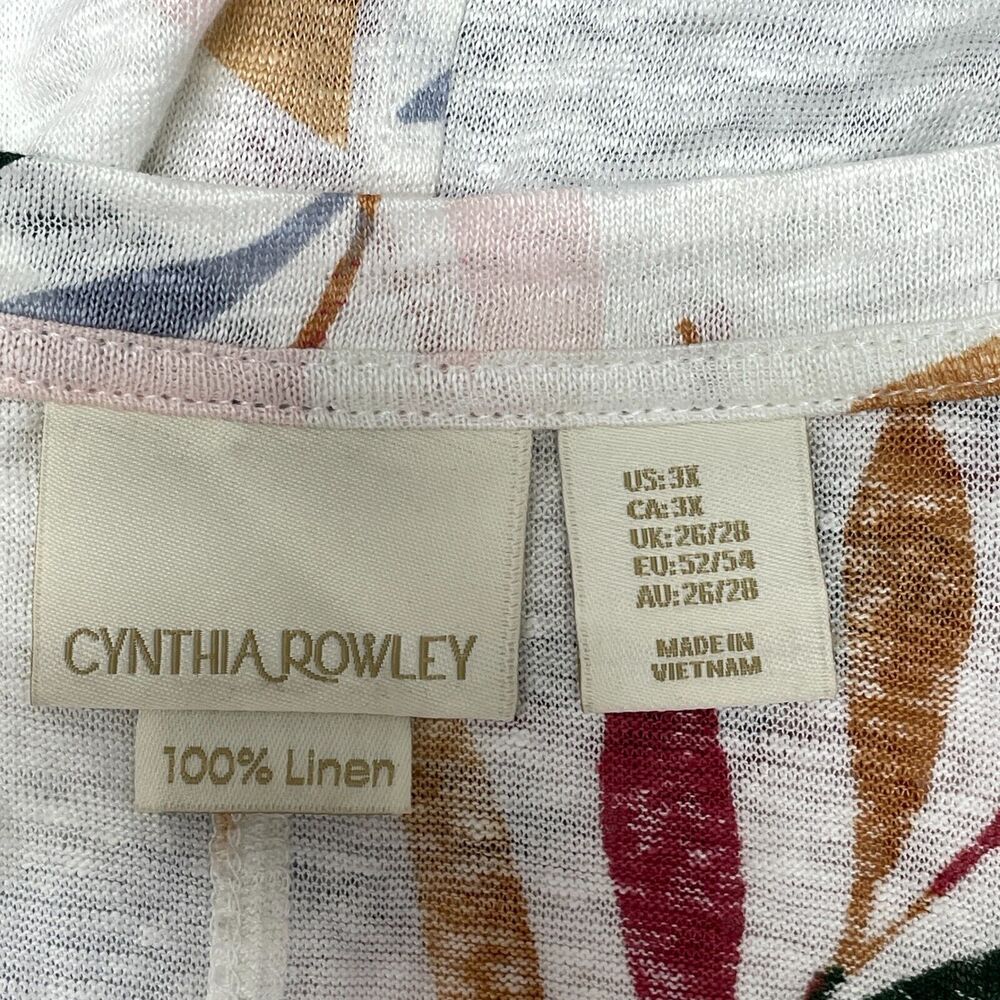 Cynthia Rowley Short Sleeve 100% Linen T-Shirt Tee Top Size 3X Floral M245 -28 - Picture 5 of 12